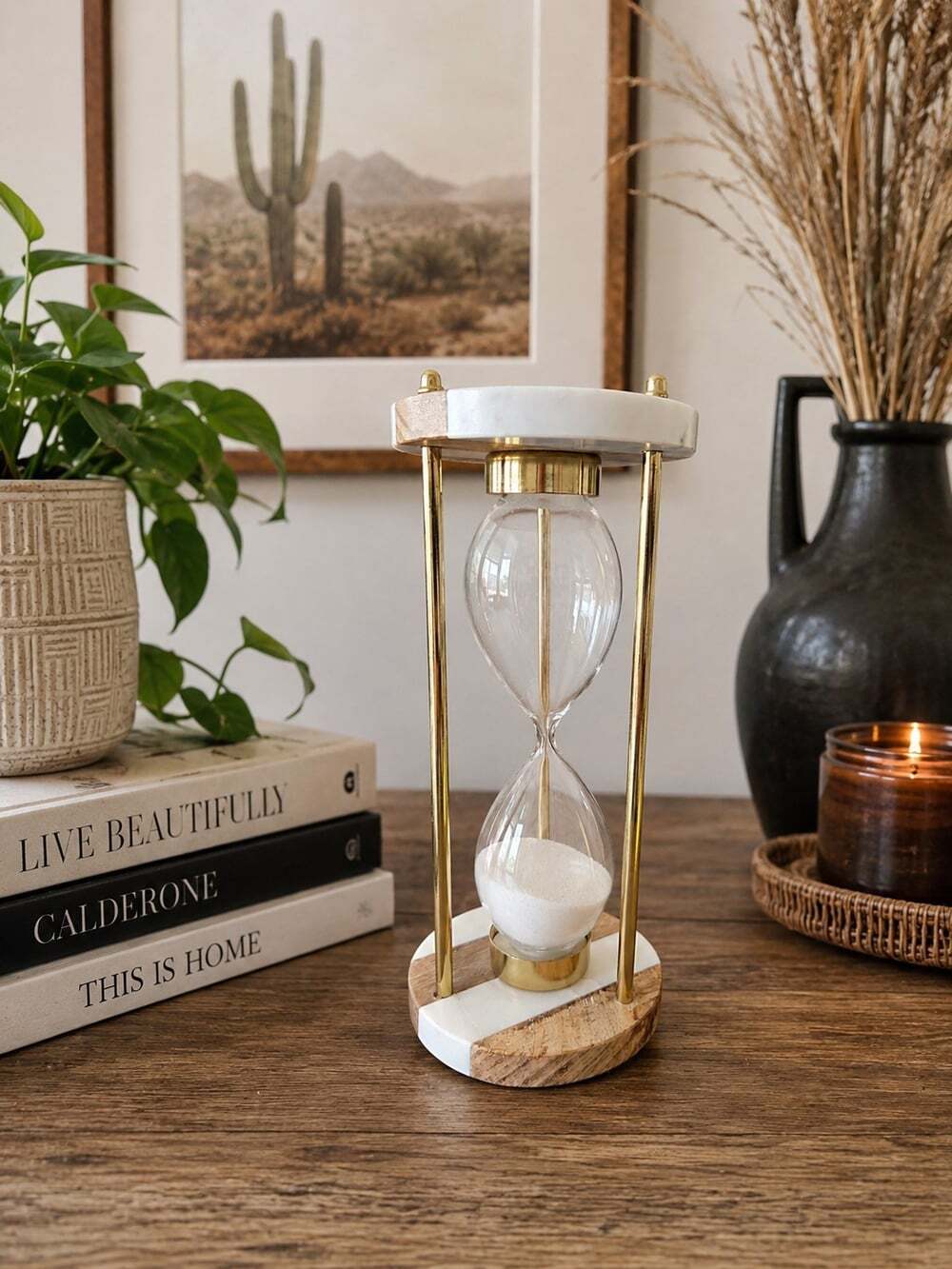 New Sand Timer Wood Marble Gold Home Office Desk Hourglass Nautical